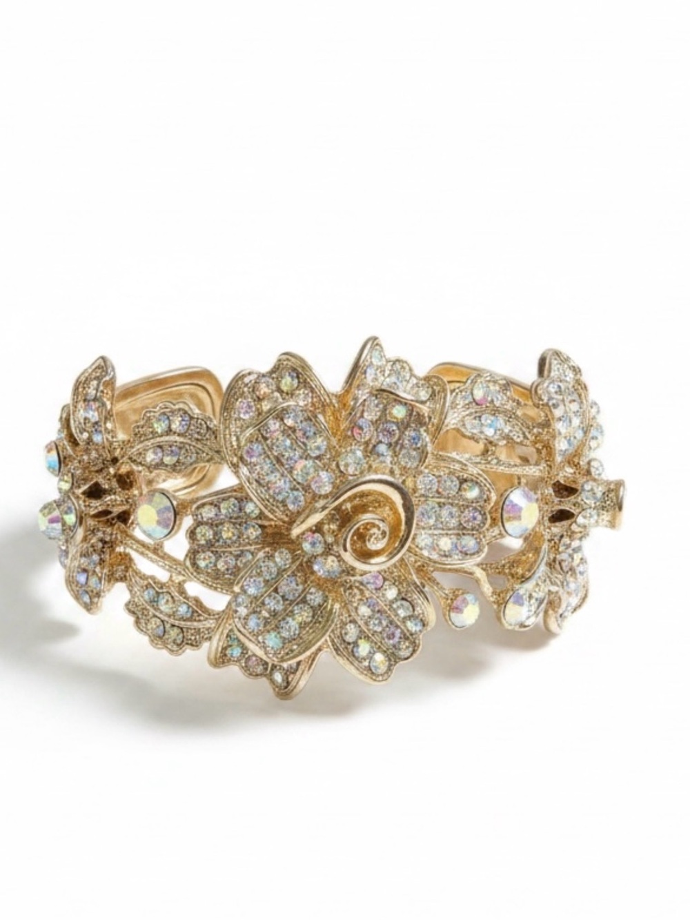 NWT Gold Crystal Floral Statement Bracelet - Gold